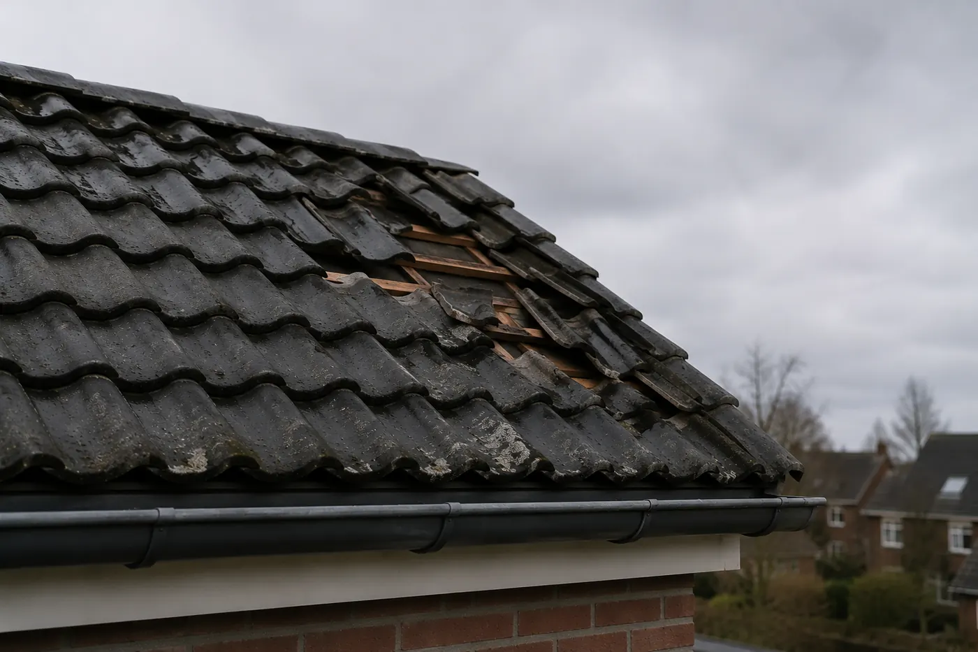 Dak controleren op stormschade